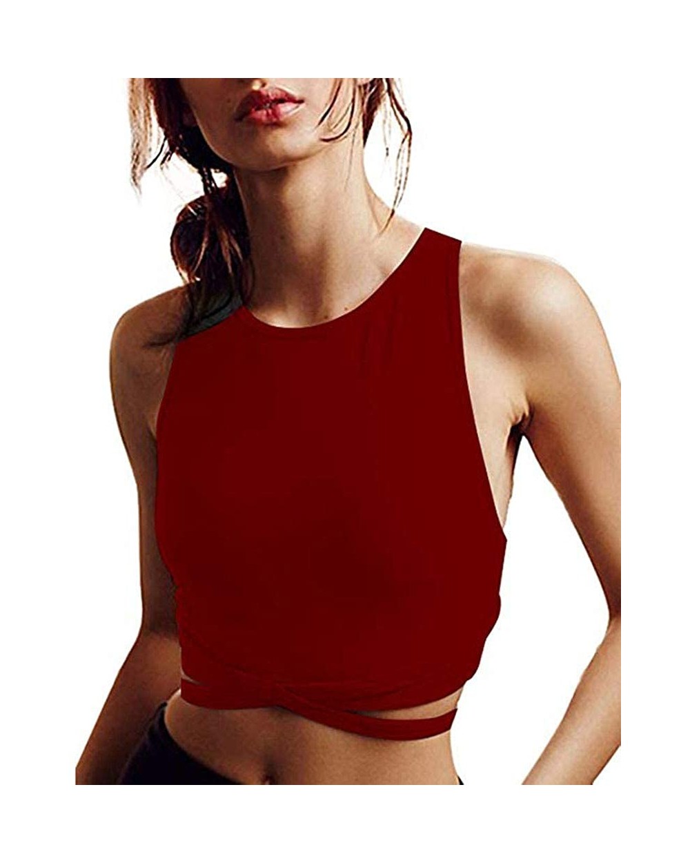 Women's Comfort Workout Sports Bra Low-Impact Activity Sleep Tops - Wine Red - C319658IMOD $18.06 Camisoles & Tanks