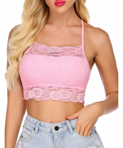 Sexy Bralettes for Women High Neck Lace Camisoles Racerback Double-Layered Crop Top - Pastel Pink - CP197QE6U8W $21.34 Camiso...