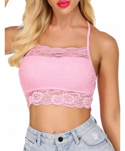 Sexy Bralettes for Women High Neck Lace Camisoles Racerback Double-Layered Crop Top - Pastel Pink - CP197QE6U8W $21.34 Camiso...