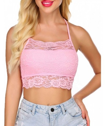 Sexy Bralettes for Women High Neck Lace Camisoles Racerback Double-Layered Crop Top - Pastel Pink - CP197QE6U8W $21.34 Camiso...