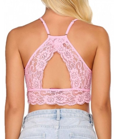 Sexy Bralettes for Women High Neck Lace Camisoles Racerback Double-Layered Crop Top - Pastel Pink - CP197QE6U8W $21.34 Camiso...