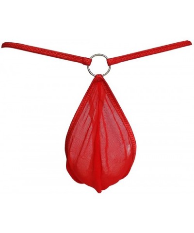 Men's Sexy Bugle Pouch See Through G-String Thongs Underwear with Metal O-Ring - Red - CX18HRI2370 $23.67 G-Strings & Thongs