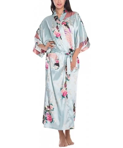 Women's Bride Bridesmaid Wedding Party Gifts Pockets Satin Kimono Robe - Light Blue - CZ18DQS4WHY $16.10 Robes