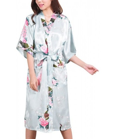 Women's Bride Bridesmaid Wedding Party Gifts Pockets Satin Kimono Robe - Light Blue - CZ18DQS4WHY $16.10 Robes