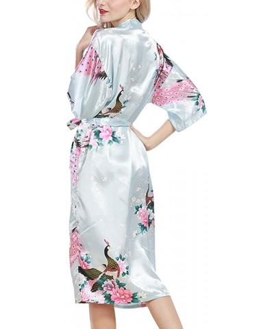 Women's Bride Bridesmaid Wedding Party Gifts Pockets Satin Kimono Robe - Light Blue - CZ18DQS4WHY $16.10 Robes