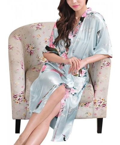 Women's Bride Bridesmaid Wedding Party Gifts Pockets Satin Kimono Robe - Light Blue - CZ18DQS4WHY $16.10 Robes