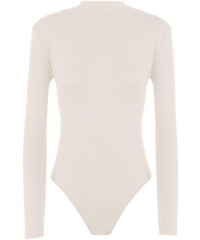 Womens Ladies Long Sleeve Polo Turtle Neck Plain Stretch Bodysuit US 4-22 - Cream - C618XQS42KR $15.49 Shapewear