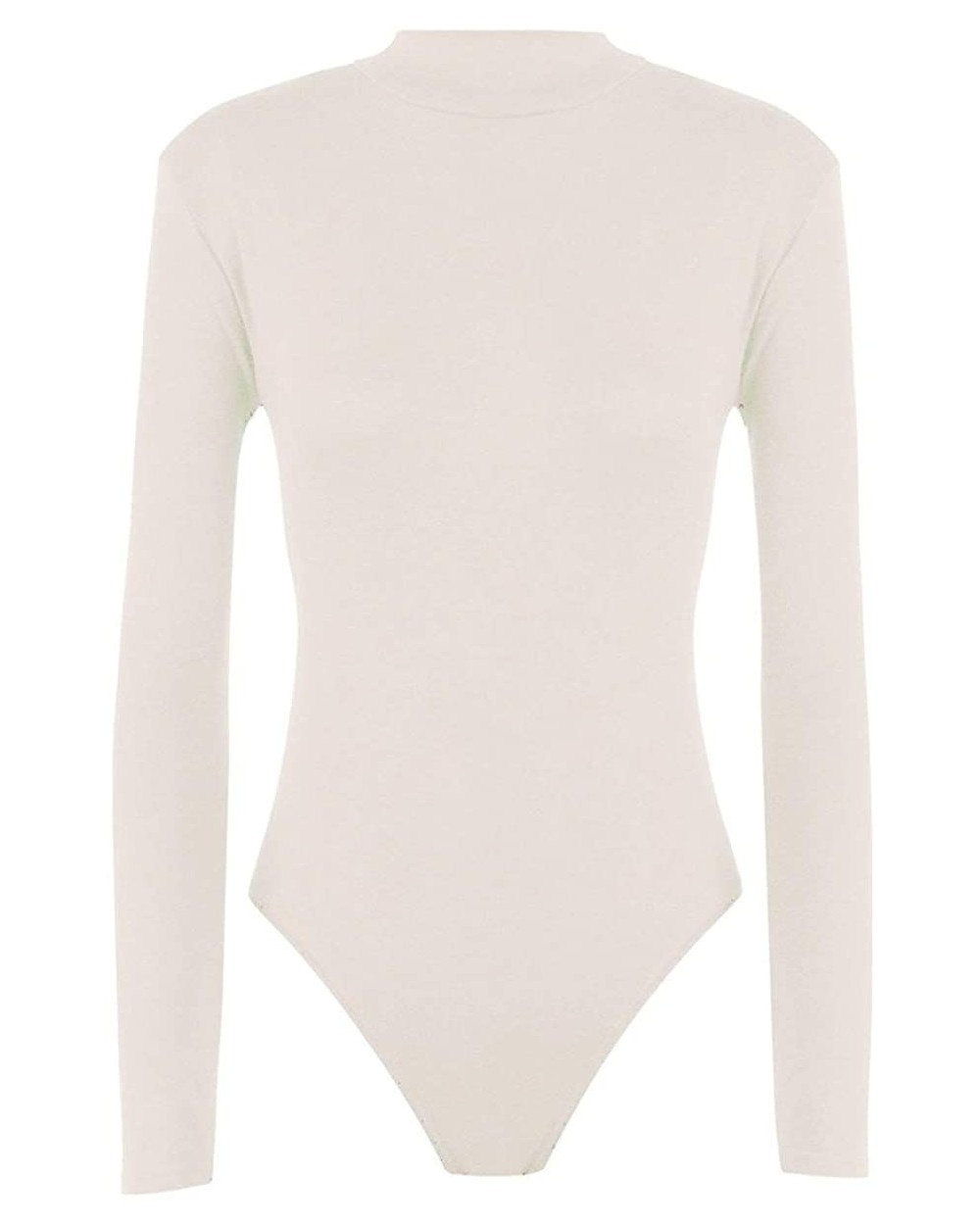 Womens Ladies Long Sleeve Polo Turtle Neck Plain Stretch Bodysuit US 4-22 - Cream - C618XQS42KR $15.49 Shapewear