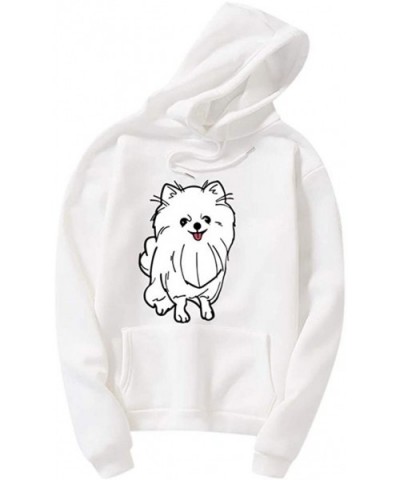 Hoodies for Teen Girls-Women's Fuzzy Hoodie Cute Dog Printed Pullover Sweatshirt Drawstring Tops White - CQ18Z36SSAW $25.29 T...