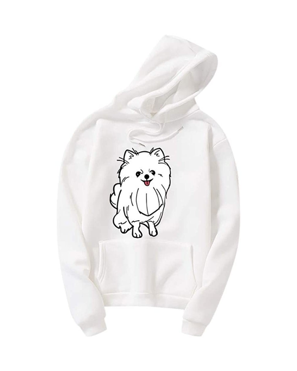 Hoodies for Teen Girls-Women's Fuzzy Hoodie Cute Dog Printed Pullover Sweatshirt Drawstring Tops White - CQ18Z36SSAW $25.29 T...