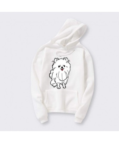 Hoodies for Teen Girls-Women's Fuzzy Hoodie Cute Dog Printed Pullover Sweatshirt Drawstring Tops White - CQ18Z36SSAW $25.29 T...