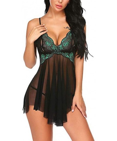 Deep V-neck Nightdress For Women Sling Lace Babydoll Print Lingerie Sexy Camisole Skirt Sexy Underwear - Green - CT197QNHKYH ...