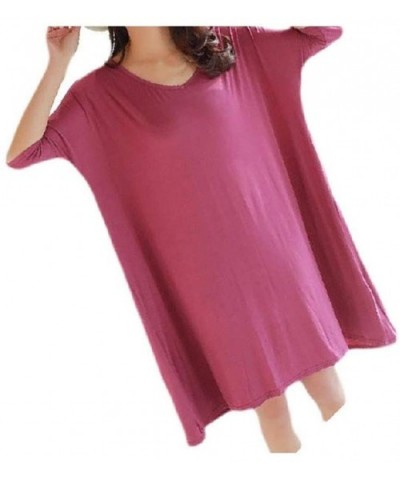 Women's 1/2 Sleeve V Neck Mid-Length Pure Color Plus-Size Casual Loungewear - 3 - CP190XD22NM $37.07 Tops