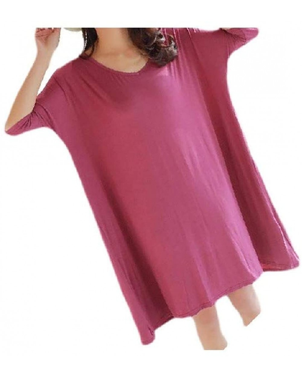 Women's 1/2 Sleeve V Neck Mid-Length Pure Color Plus-Size Casual Loungewear - 3 - CP190XD22NM $37.07 Tops