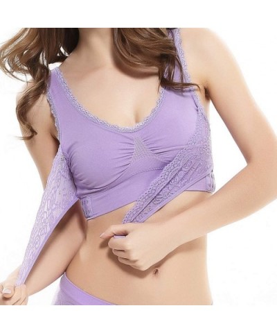 Women Push Up Bra Embroidered Lace Bras Underwire Padded Wirefree Deep V Bra - Purple a - CI195R00II9 $63.05 Bras