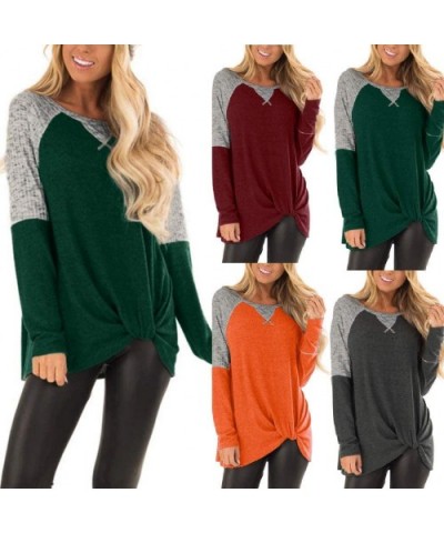 Women Striped Print Shirts Casual Round-Neck Patchwork Long Sleeve Pullover Tops - D-orange - CU192EKUC6U $37.49 Thermal Unde...