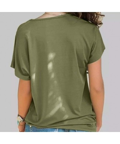 T-Shirt Blouse- Ms. Women Casual Cross Shoulder Irregular Short Sleeve - Green - C71944S7WXD $21.40 Tops