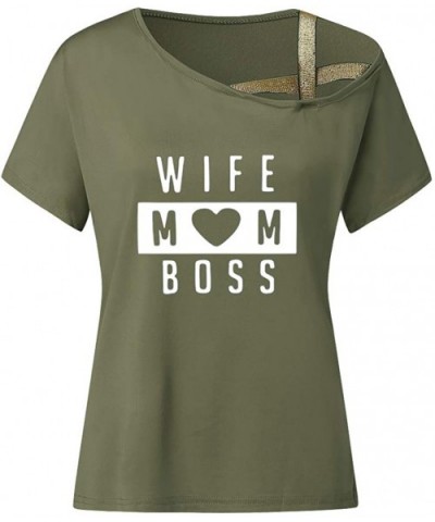 T-Shirt Blouse- Ms. Women Casual Cross Shoulder Irregular Short Sleeve - Green - C71944S7WXD $21.40 Tops