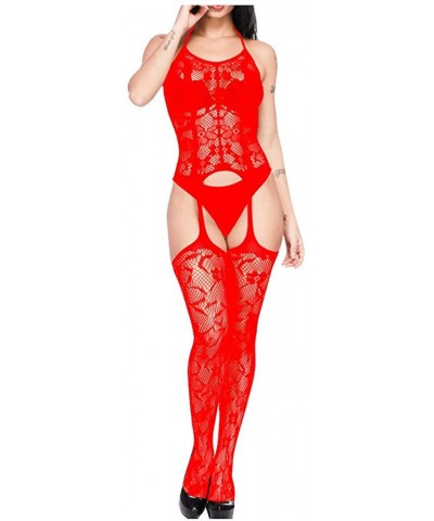 Women's Sexy Hollow Out Net Buttock Lingerie Transparent Mesh Underwear - Red - CQ193GDAAA7 $11.17 Bustiers & Corsets