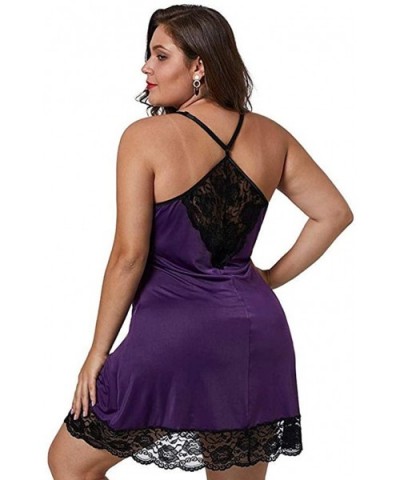 Women's Deep V-Neck Chemise Lingerie Sexy Nightie Full Slips Lace Babydoll Sleepwear Dress - Purple - CJ18WHZQYXZ $18.06 Baby...