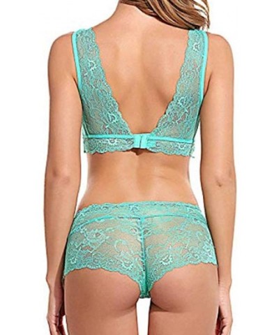 Women Lace Lingerie Underwear Set Pajama Suit Sexy Lingerie Bra and Briefs Set - Light Blue - CU18YDCCWQM $23.48 Bustiers & C...