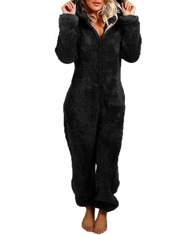 Women's Plush Warm Hood Onesie Pajama Christmas Flannel Hooded One Piece Pajamas Jumpsuit - Solid-black - CB19G49HADT $54.67 ...