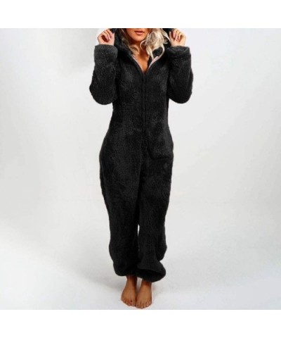 Women's Plush Warm Hood Onesie Pajama Christmas Flannel Hooded One Piece Pajamas Jumpsuit - Solid-black - CB19G49HADT $54.67 ...