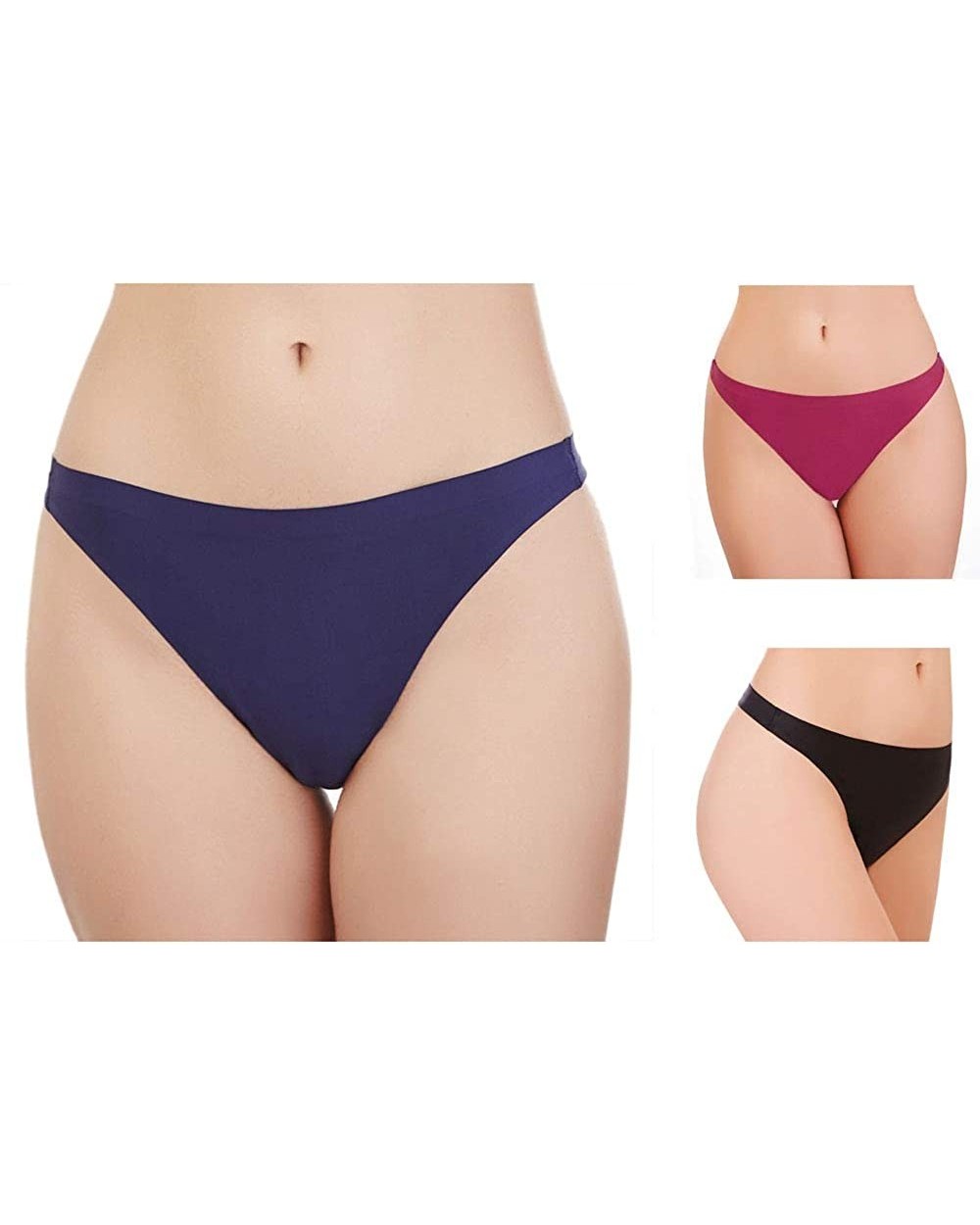 6 Pack Women's Seamless Thong Panties(XS-S-M-L-XL-Wine Red-red-Pink-Royal Blue-White-Apricot-Black) - Royal Blue-red-wine Red...