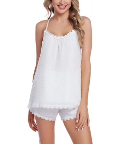 Sleepwear Womens Cami Shorts Set Nightwear Lace Trim Pajama Set Chiffon Loungewear Set Pjs - White - CV18SHO57G6 $24.99 Sets