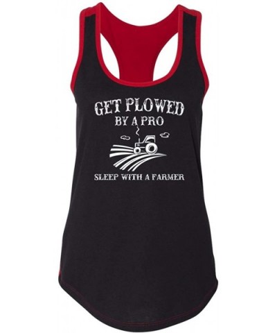 Ladies Plowed by A Pro Sleep with A Farmer Racerback - Black/Red - CI18YGS7XR2 $21.50 Tops