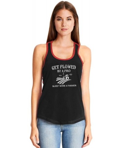 Ladies Plowed by A Pro Sleep with A Farmer Racerback - Black/Red - CI18YGS7XR2 $21.50 Tops