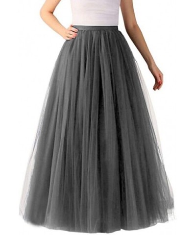 Petticoat Women's Pleated Gauze Princess Mesh Skirt Adult Tutu Maxi A-line Long Tulle Dancing Skirt - Gray - CM194A32ZG9 $40....