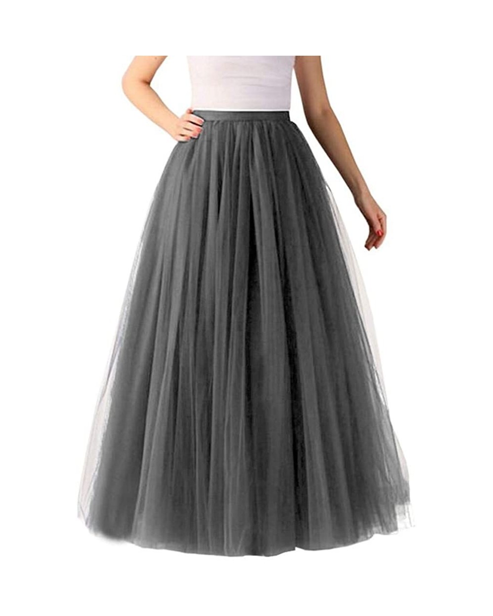 Petticoat Women's Pleated Gauze Princess Mesh Skirt Adult Tutu Maxi A-line Long Tulle Dancing Skirt - Gray - CM194A32ZG9 $40....