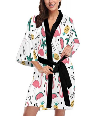 Custom Tropical Summer Flamingo Flower Women Kimono Robes Beach Cover Up for Parties Wedding (XS-2XL) - Multi 4 - C3194UEKEX2...