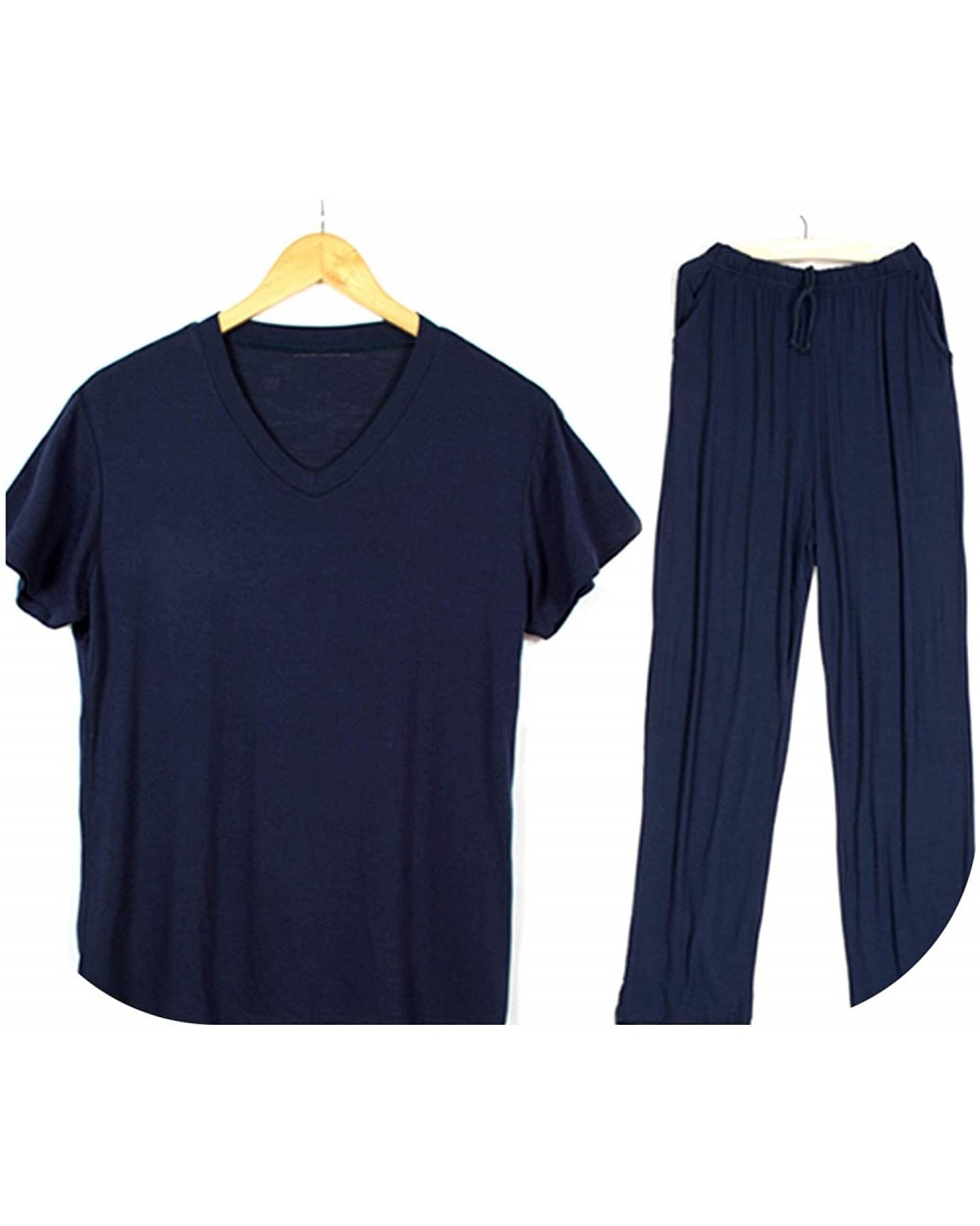 Summer Mens Pajamas Set Short Sleeve Casual Tee Shirt Sleep Pants - Navy - C118UHKSSR2 $76.01 Sleep Sets