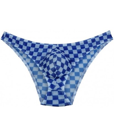 Men's Checked Mesh Bikini Briefs Underwear Sexy Male Cheeky Briefs - Blue - CW120NTQGVV $13.16 G-Strings & Thongs