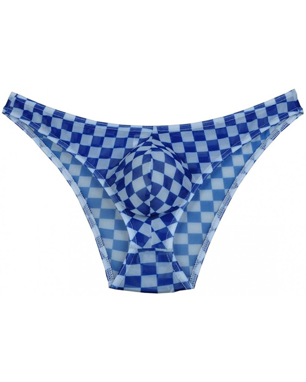 Men's Checked Mesh Bikini Briefs Underwear Sexy Male Cheeky Briefs - Blue - CW120NTQGVV $13.16 G-Strings & Thongs