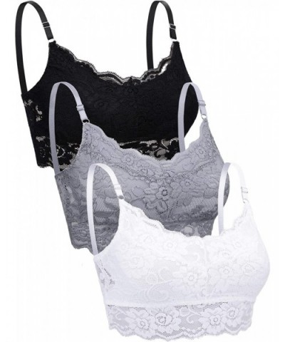 3 Pieces Women's Lace Bralette with Adjustable Straps Non-Padded Lace Cami Bra for Sleep Wearing - Black- White- Grey - CN18T...