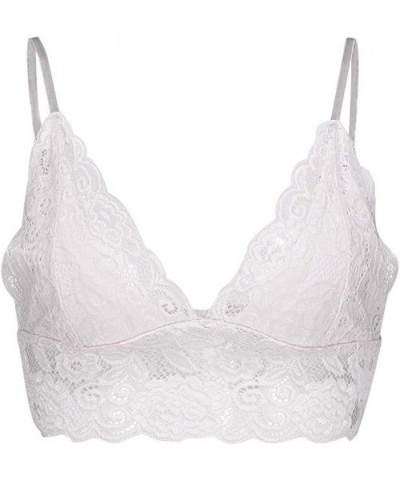 Womens Ladies Lace Vest Crop Wireless Bra Sexy V-Neck Underwear Camisole - white - CL194WTKWL2 $11.12 Camisoles & Tanks