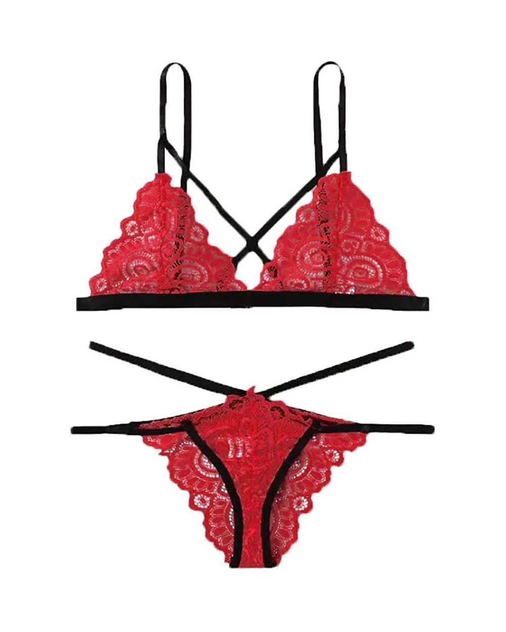 Women Lingerie Teddy Deep V Halter Bralette Bra Cut Out Brief Babydoll Mini Lace Bodysuit - Red - CQ193WG8UEI $15.37 Bustiers...