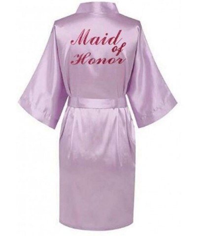 Women Satin Silk Robes Gown Wedding Bride Robe Bridesmaid Bridal Robe - Lavender Maid of Hon - CW19C97AKT0 $41.30 Robes