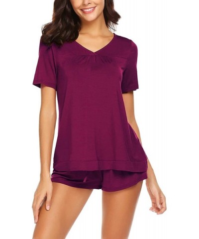 Women's Short Sleeve Casual Shorts Nightwear Sleepwear Outfits Pjs Pajama S XXL - Purple Red - C319DQQRYY4 $28.03 Sets