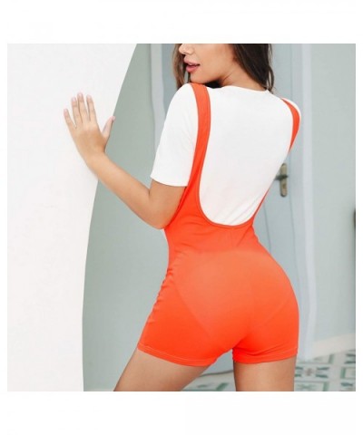 Women's Sexy Luckygirl Lace up Backless Suspender Bodysuit Playsuit - Orange01 - C718Y0XCGSD $23.75 Shapewear