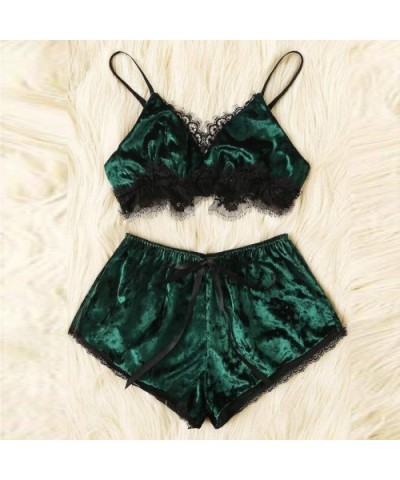 Women's Sexy Nightwear Lace Satin Trim Nightgown Floral Bow Lingerie Set Pajamas Babydoll Sleepwear Underwear - Green - CC18O...