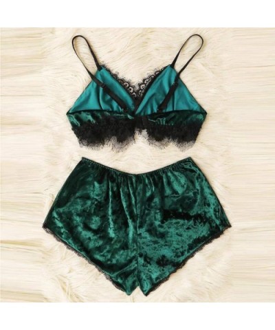 Women's Sexy Nightwear Lace Satin Trim Nightgown Floral Bow Lingerie Set Pajamas Babydoll Sleepwear Underwear - Green - CC18O...