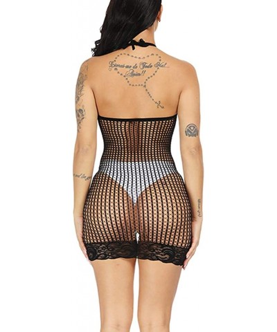 Women Fishnet Lingerie One Piece Mini Bodysuit Plus Size Babydoll Sleepwear - 01 Black - CU18Y40MZM6 $14.14 Baby Dolls & Chem...