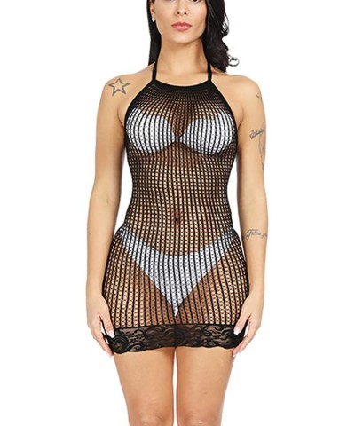 Women Fishnet Lingerie One Piece Mini Bodysuit Plus Size Babydoll Sleepwear - 01 Black - CU18Y40MZM6 $14.14 Baby Dolls & Chem...