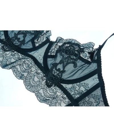 Womens Lingerie Matching Unlined Lace Bra and Panty Set High Waist - Dark Green - CL1885KEXZZ $35.62 Bras