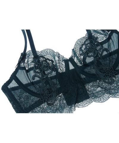 Womens Lingerie Matching Unlined Lace Bra and Panty Set High Waist - Dark Green - CL1885KEXZZ $35.62 Bras