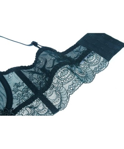 Womens Lingerie Matching Unlined Lace Bra and Panty Set High Waist - Dark Green - CL1885KEXZZ $35.62 Bras